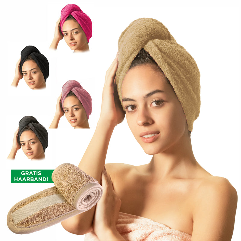 Premium Haarturban Handtuch Valentinstag Geschenk [2er Set] mit Knopf + Kosmetik Haarband - 100% Baumwolle (Kopie)